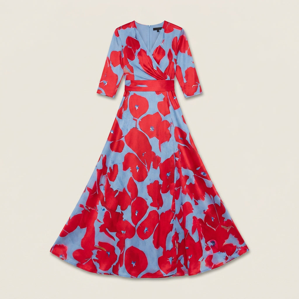 Vestido Fiesta Escote Cruzado Manga Francesa para Mujer