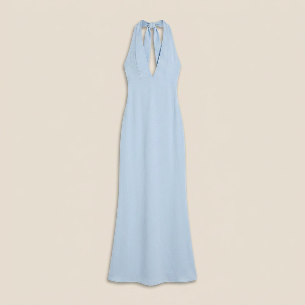 Vestido de Fiesta Largo Cuello Halter con Escote de Pico para Mujer