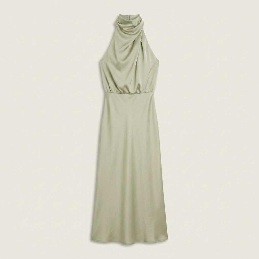 Vestido Midi Cuello Alto Drapeado Halter para Mujer