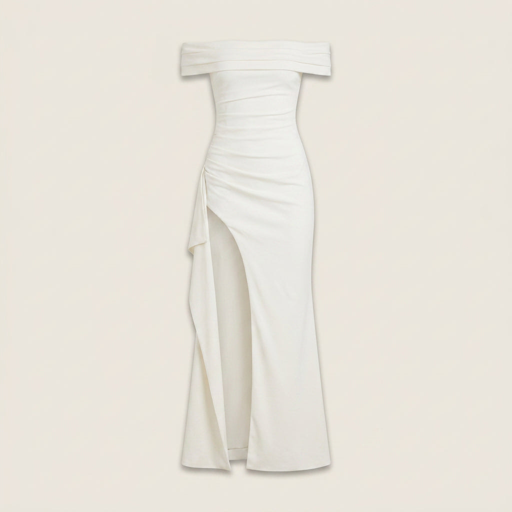 Vestido de Fiesta Largo Hombro Descubierto con Abertura para Mujer