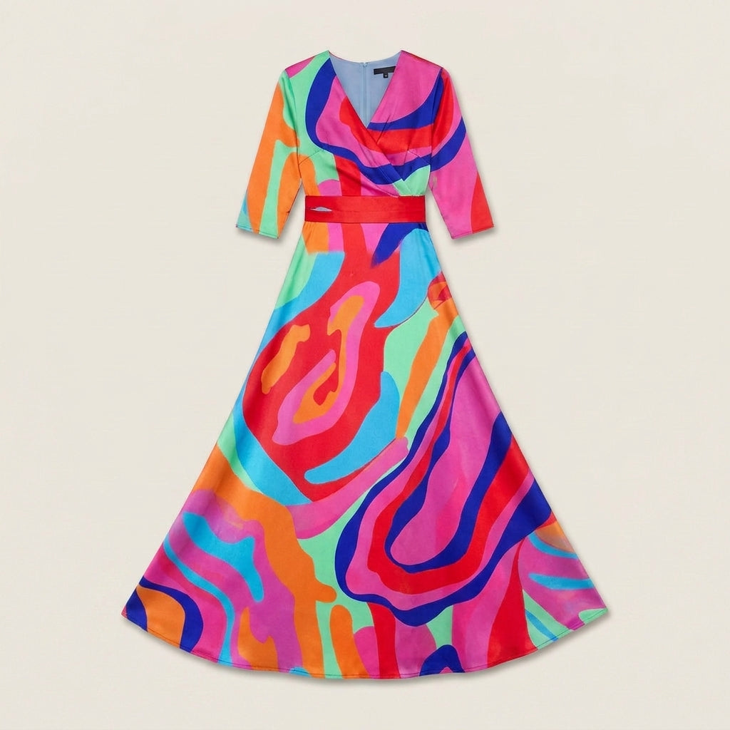 Vestido Fiesta Escote Cruzado Manga Francesa para Mujer