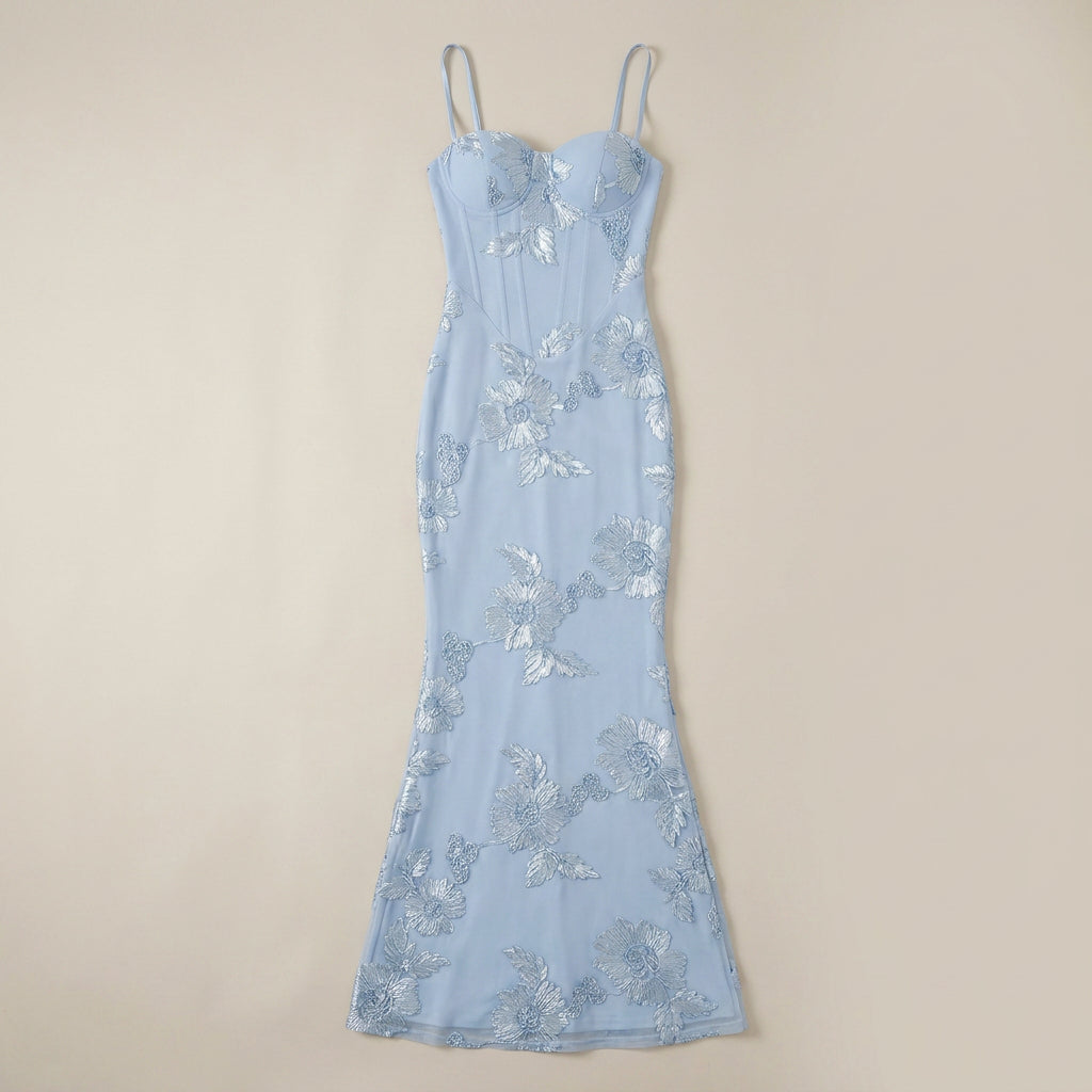 Vestido Largo Jacquard Floral Corsetero para Mujer