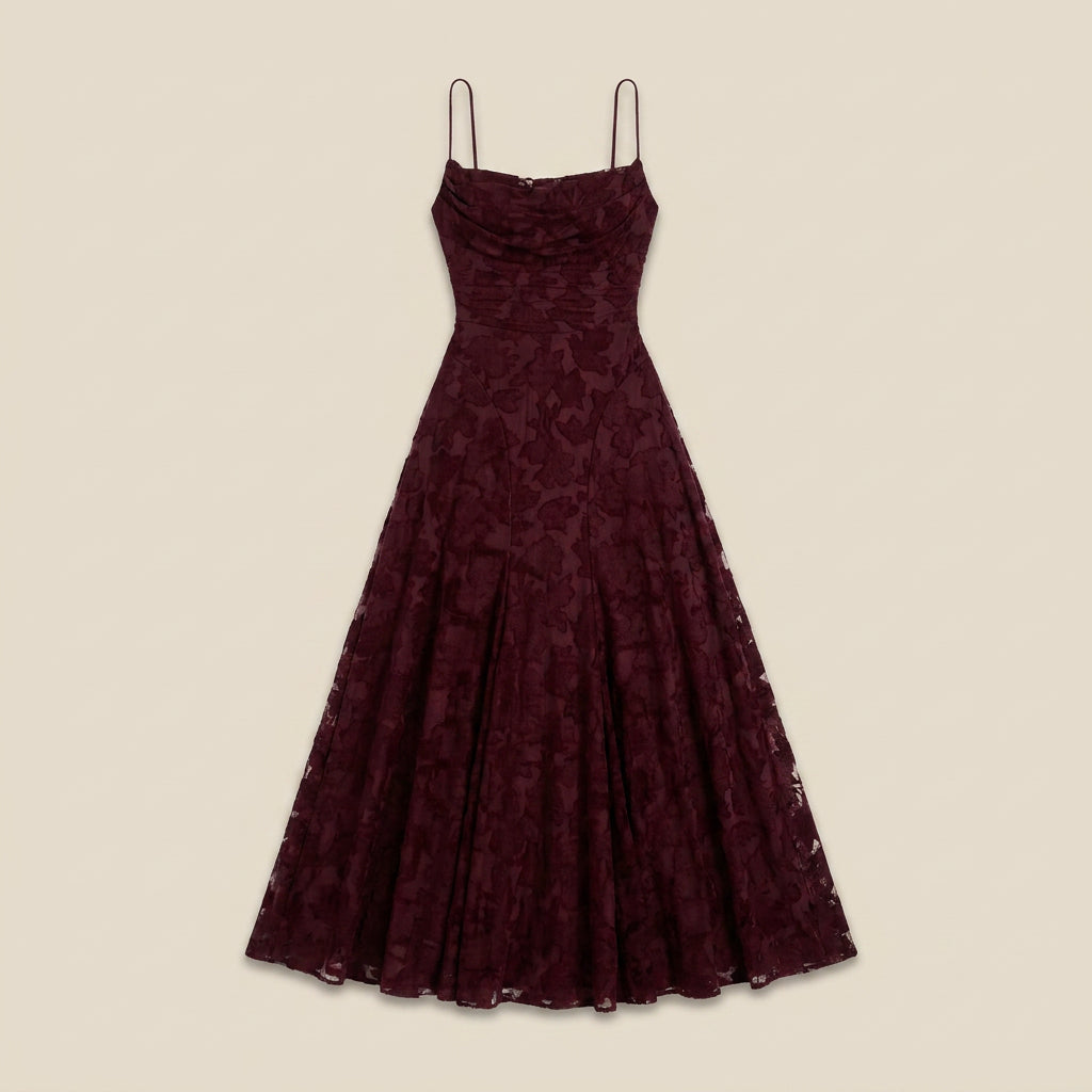 Vestido de Fiesta Largo Jacquard Floral con Tirantes para Mujer