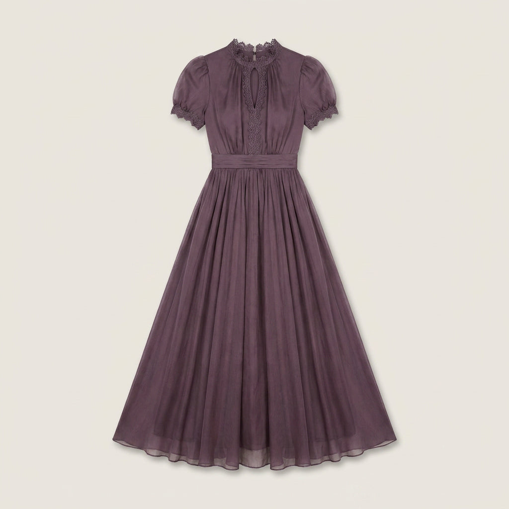 Vestido Largo Efecto Gasa con Encaje para Mujer