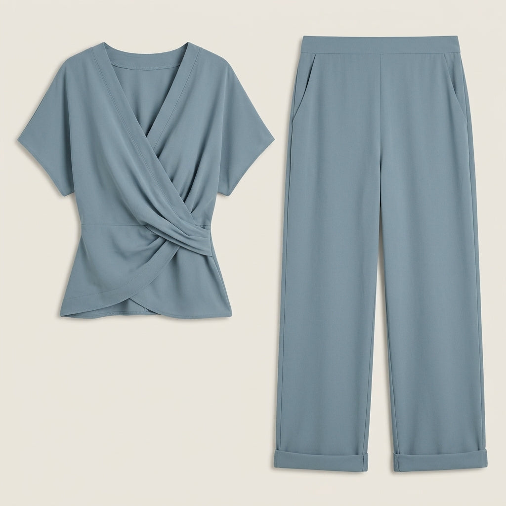 Conjunto Top Cruzado Pantalón Culotte Fluido para Mujer