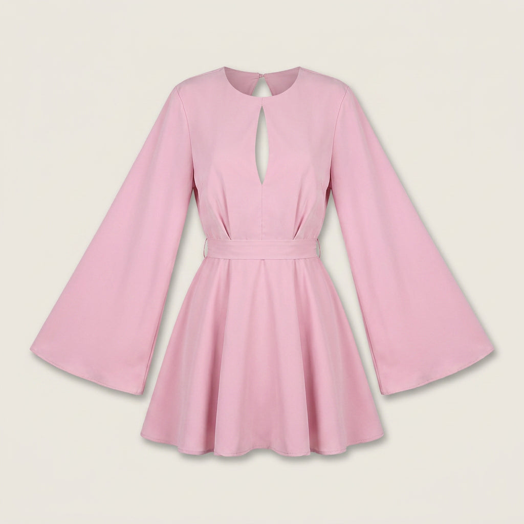Vestido Corto de Fiesta con Manga Acampanada para Mujer