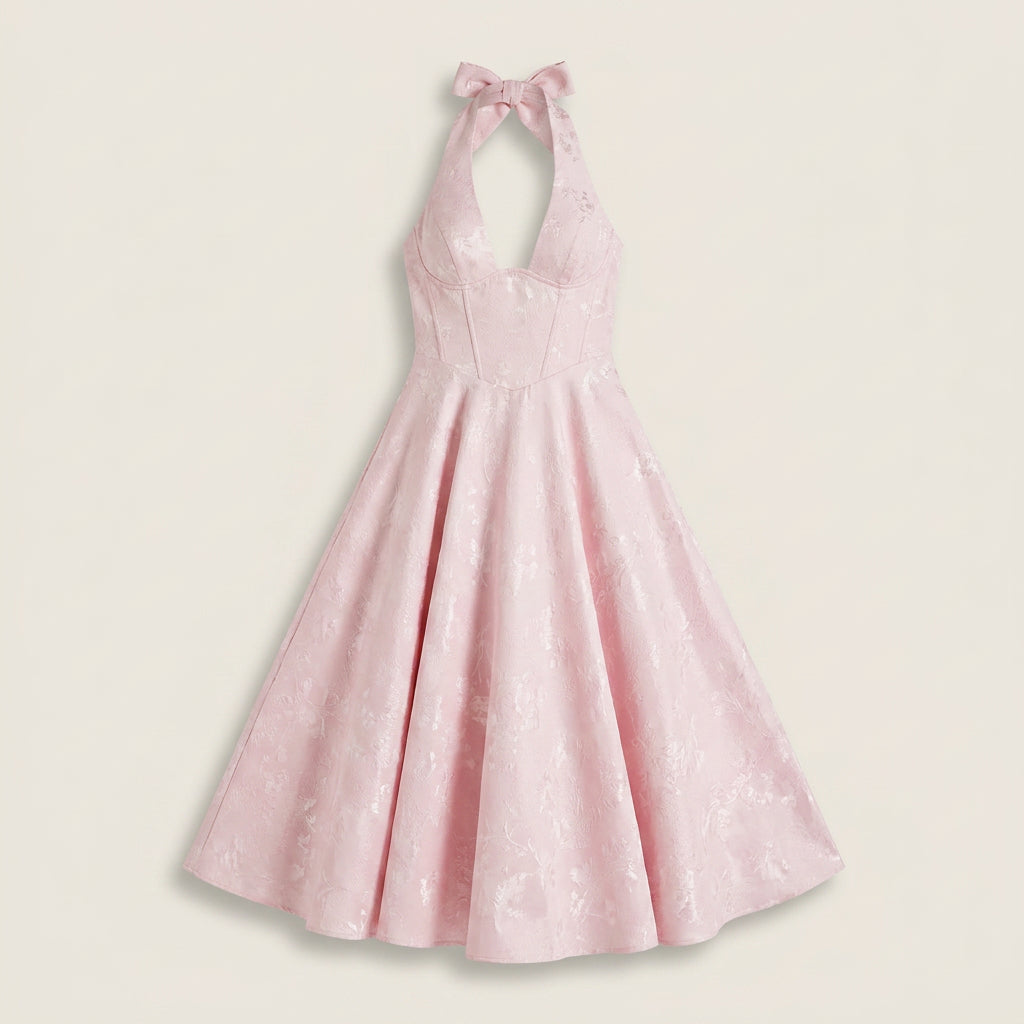 Vestido Fiesta Escote Halter Falda Vuelo para Mujer