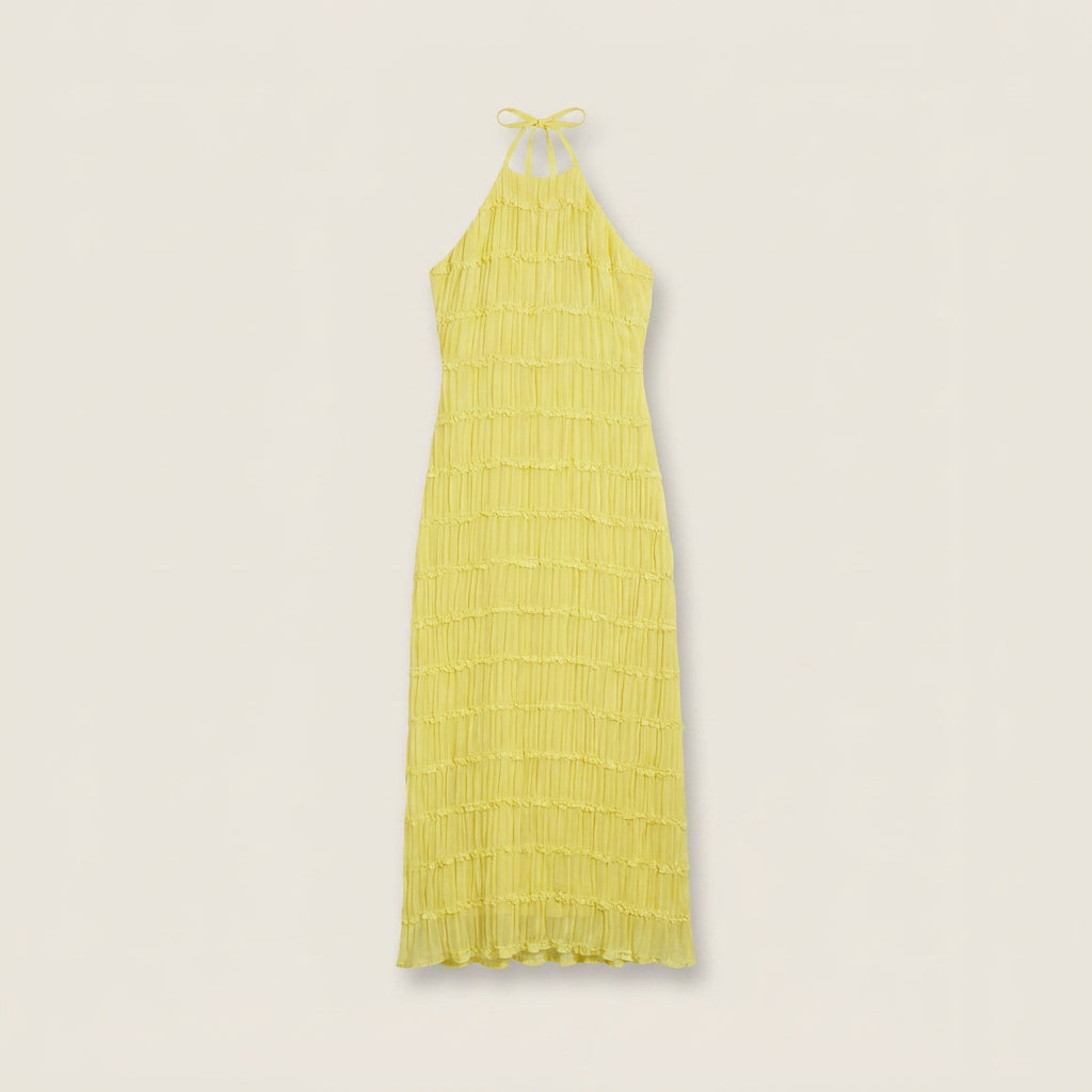 Vestido Midi Efecto Gasa con Cuello Halter para Mujer