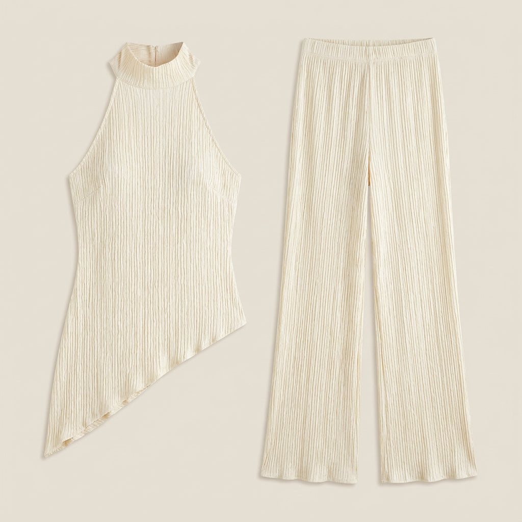 Conjunto de Top Halter y Pantalón Plisado para Mujer
