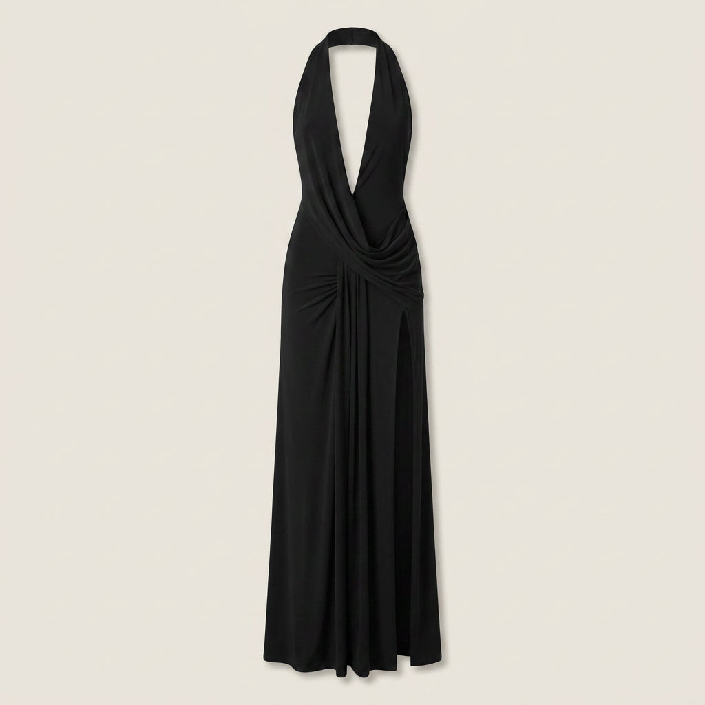Vestido Largo de Fiesta con Escote Halter para Mujer