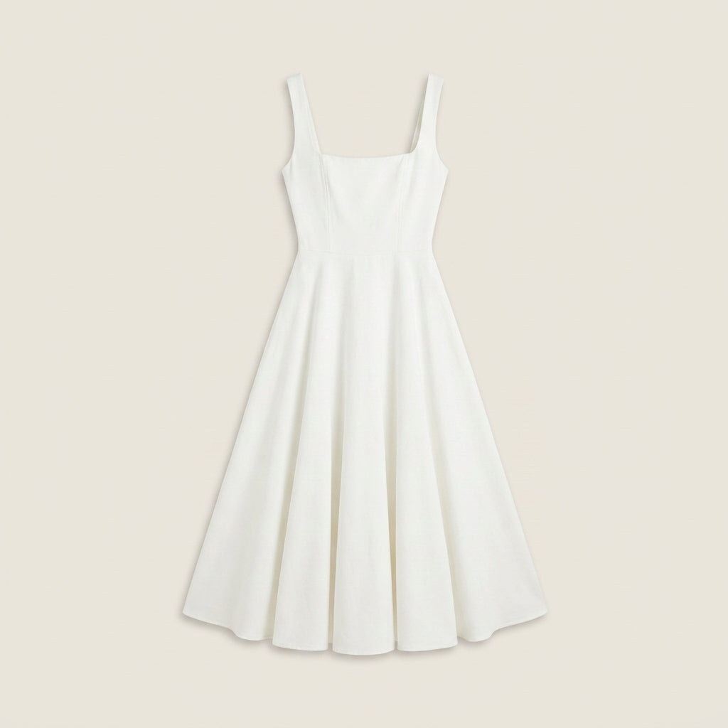 Vestido Midi Escote Cuadrado Falda Vuelo para Mujer