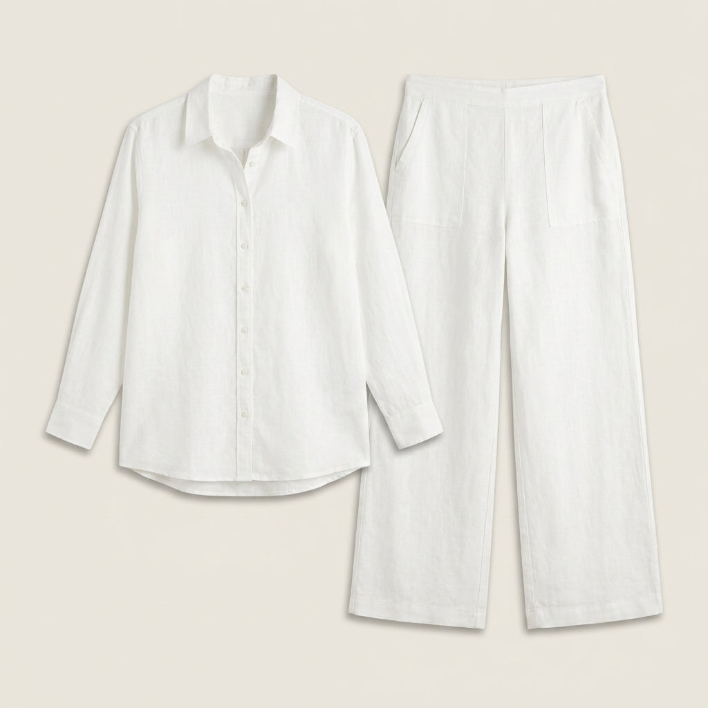 Conjunto Efecto Lino Camisa y Pantalón para Mujer