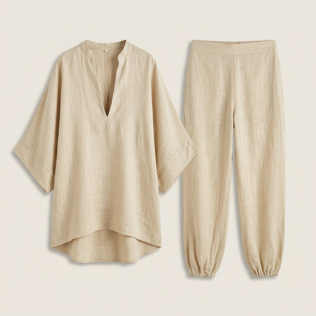 Conjunto de Lino con Túnica y Pantalón Capri para Mujer