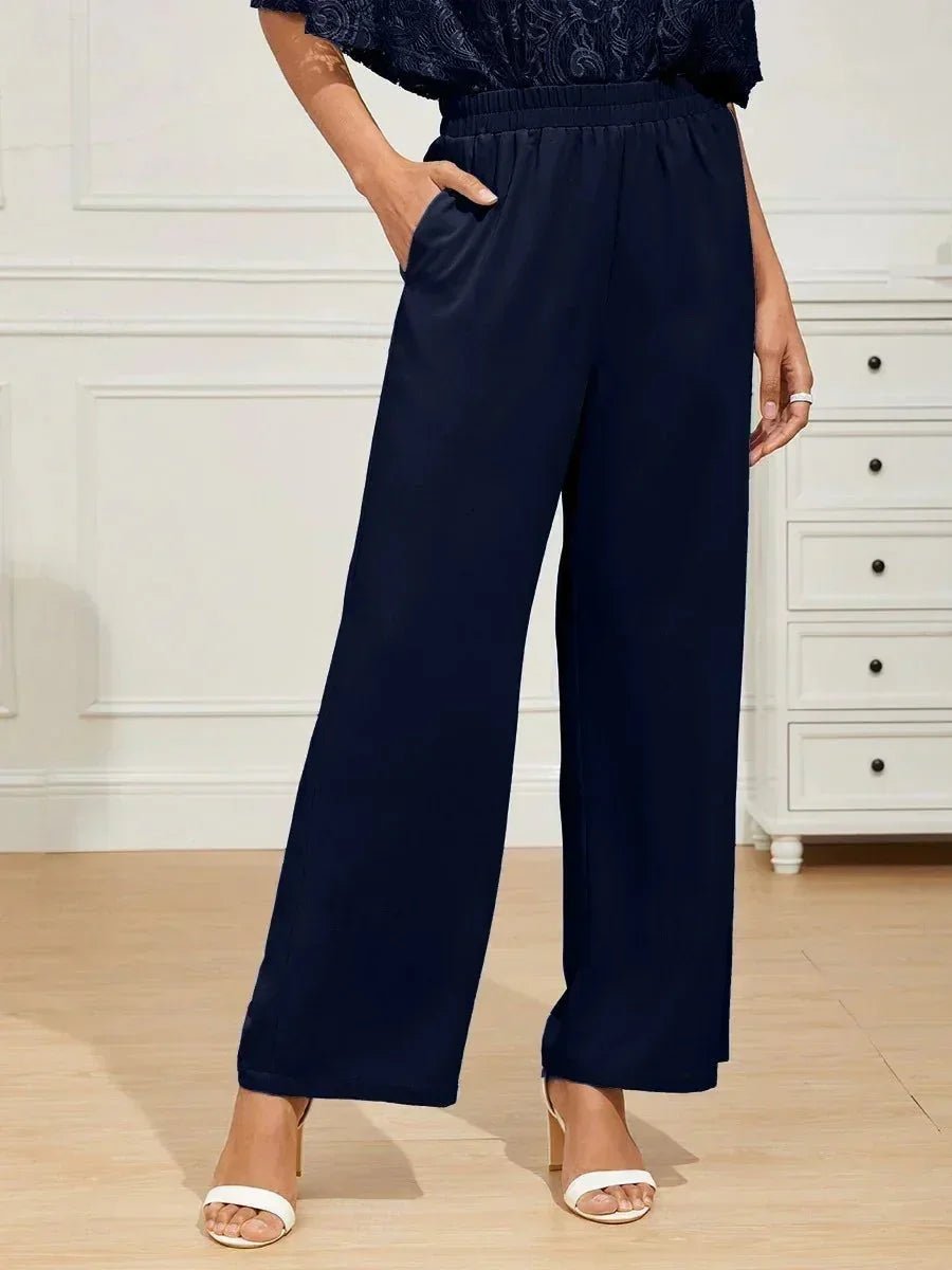 Pantalón ancho de tiro medio con cintura elástica y bolsillos - Nhaura