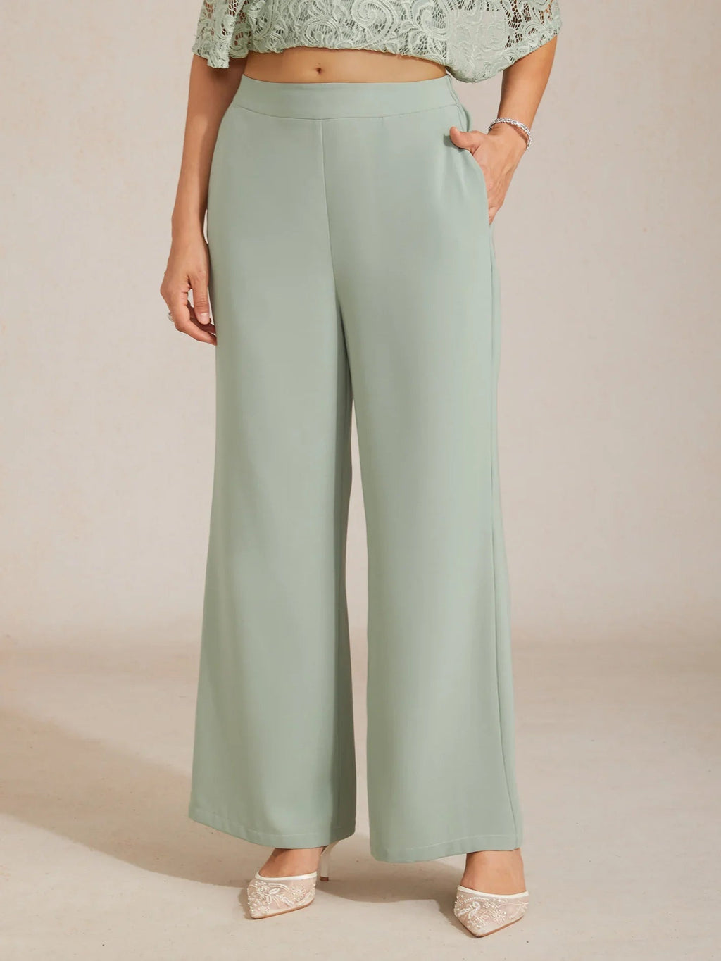 Pantalón ancho de tiro medio con cintura elástica y bolsillos - Nhaura