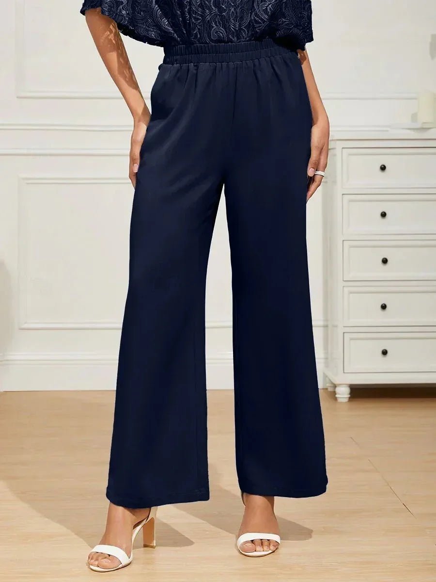 Pantalón ancho de tiro medio con cintura elástica y bolsillos - Nhaura