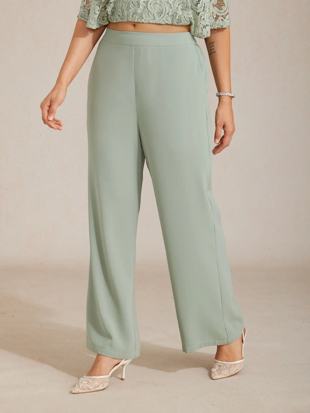 Pantalón ancho de tiro medio con cintura elástica y bolsillos - Nhaura