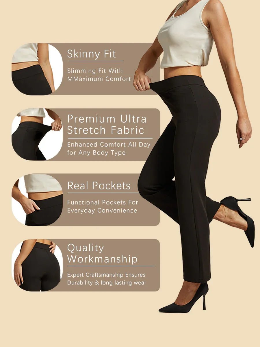Pantalón bootcut de alta elasticidad, tiro medio, efecto estilizador y bolsillos - Nhaura