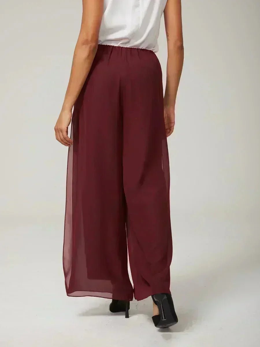 Pantalón de pierna recta con sobrecapa de gasa abierta - Nhaura