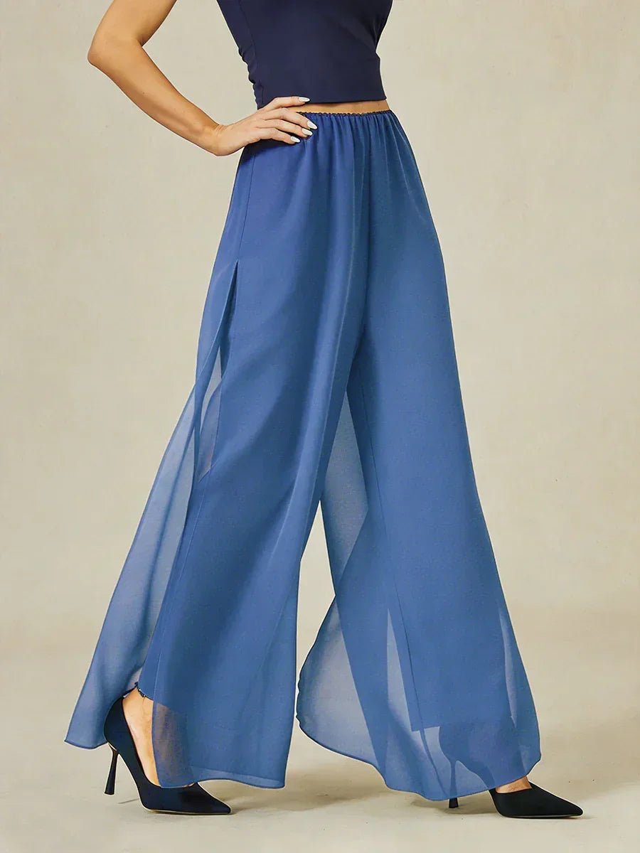 Pantalón de pierna recta con sobrecapa de gasa abierta - Nhaura