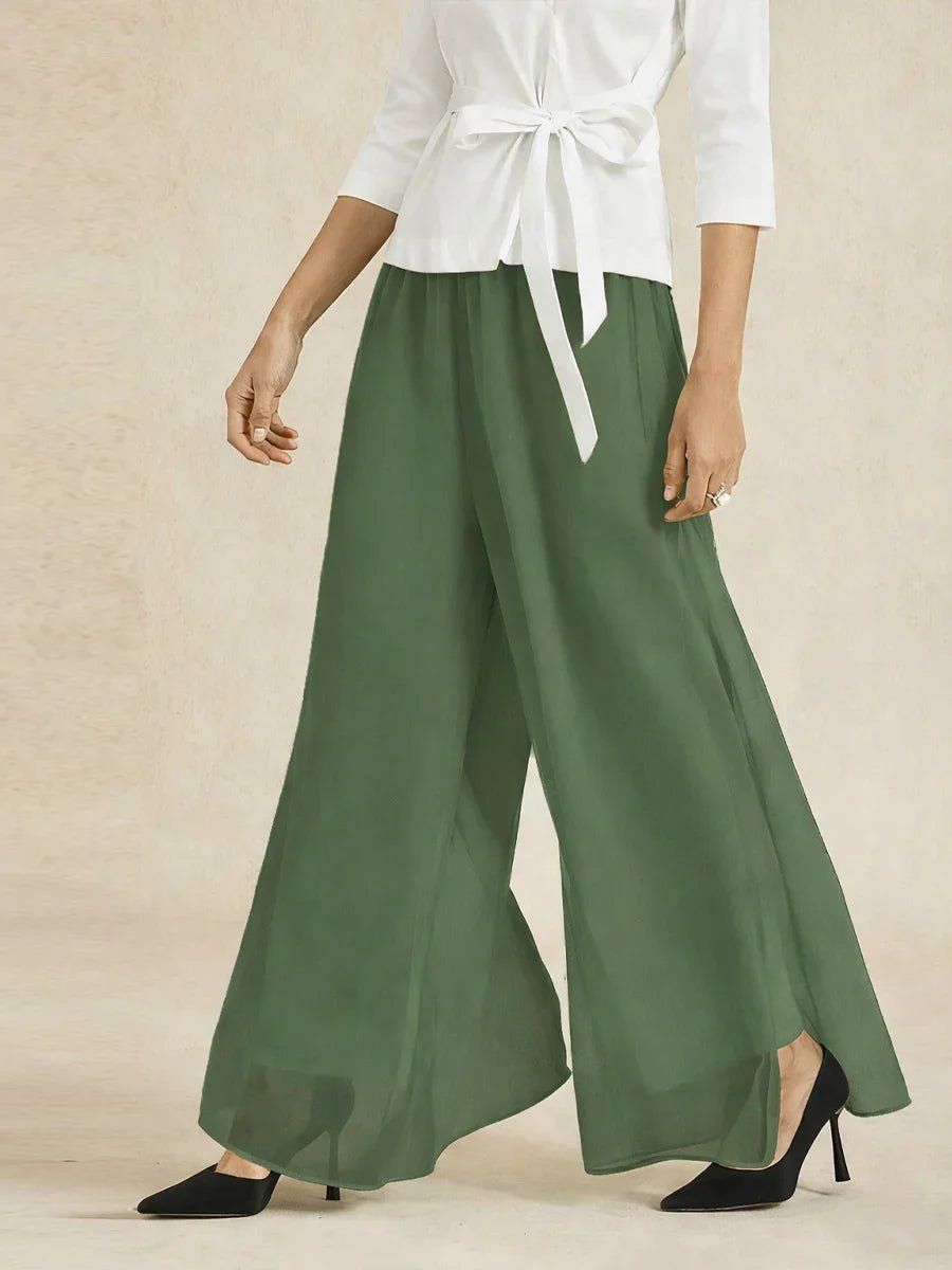 Pantalón de pierna recta con sobrecapa de gasa abierta - Nhaura