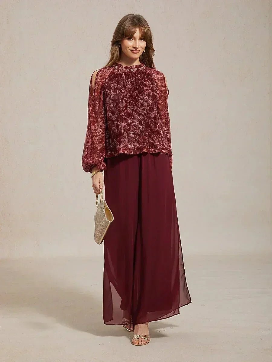 Pantalón de pierna recta con sobrecapa de gasa abierta - Nhaura