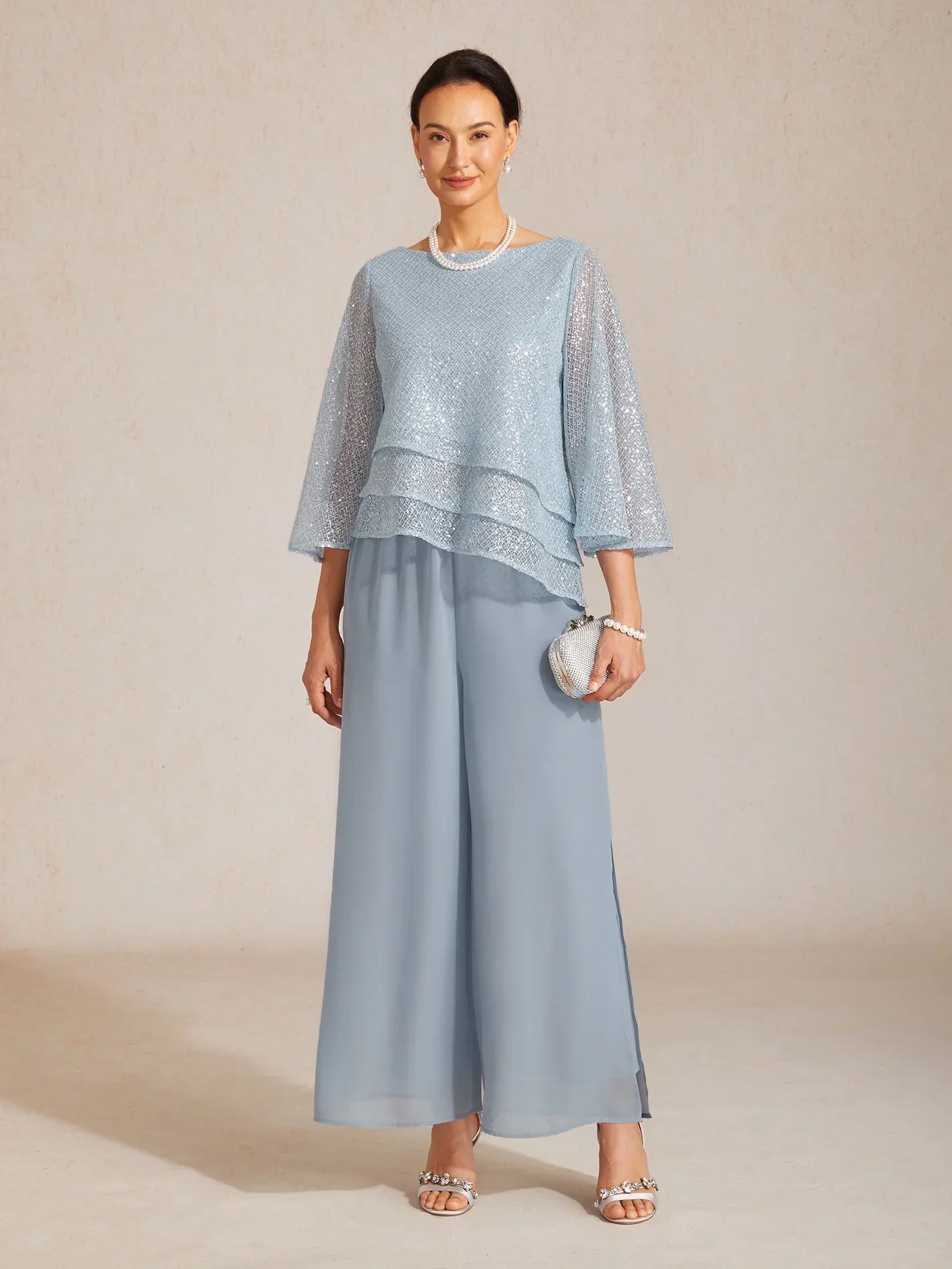 Pantalón de pierna recta con sobrecapa de gasa abierta - Nhaura
