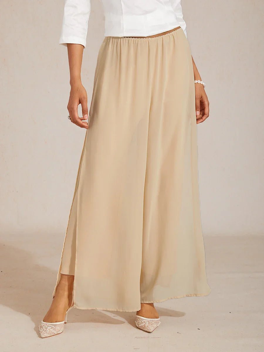Pantalón de pierna recta con sobrecapa de gasa abierta - Nhaura