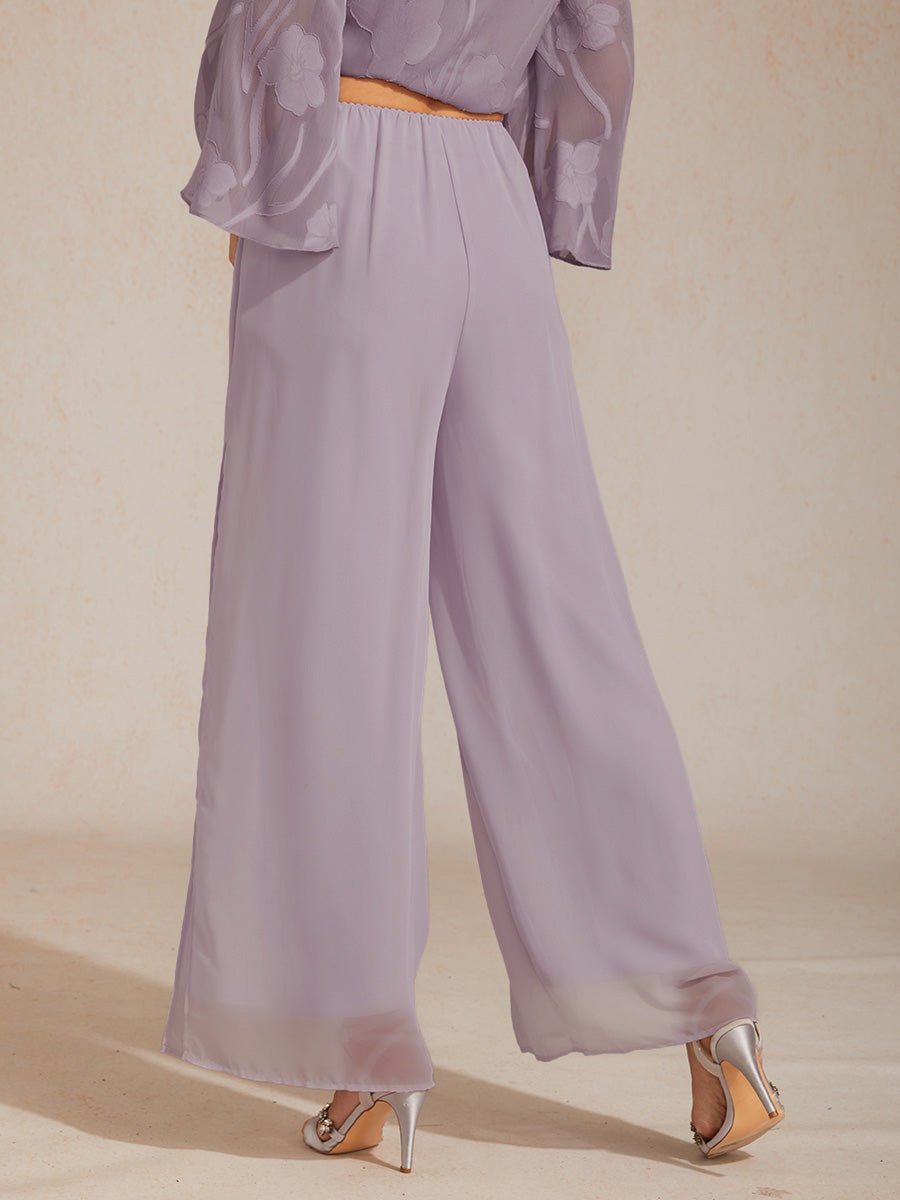 Pantalón de pierna recta con sobrecapa de gasa abierta - Nhaura
