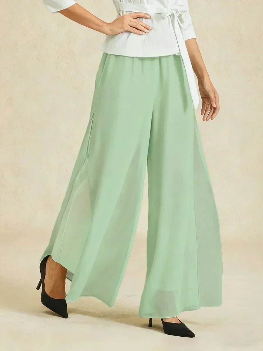 Pantalón de pierna recta con sobrecapa de gasa abierta - Nhaura