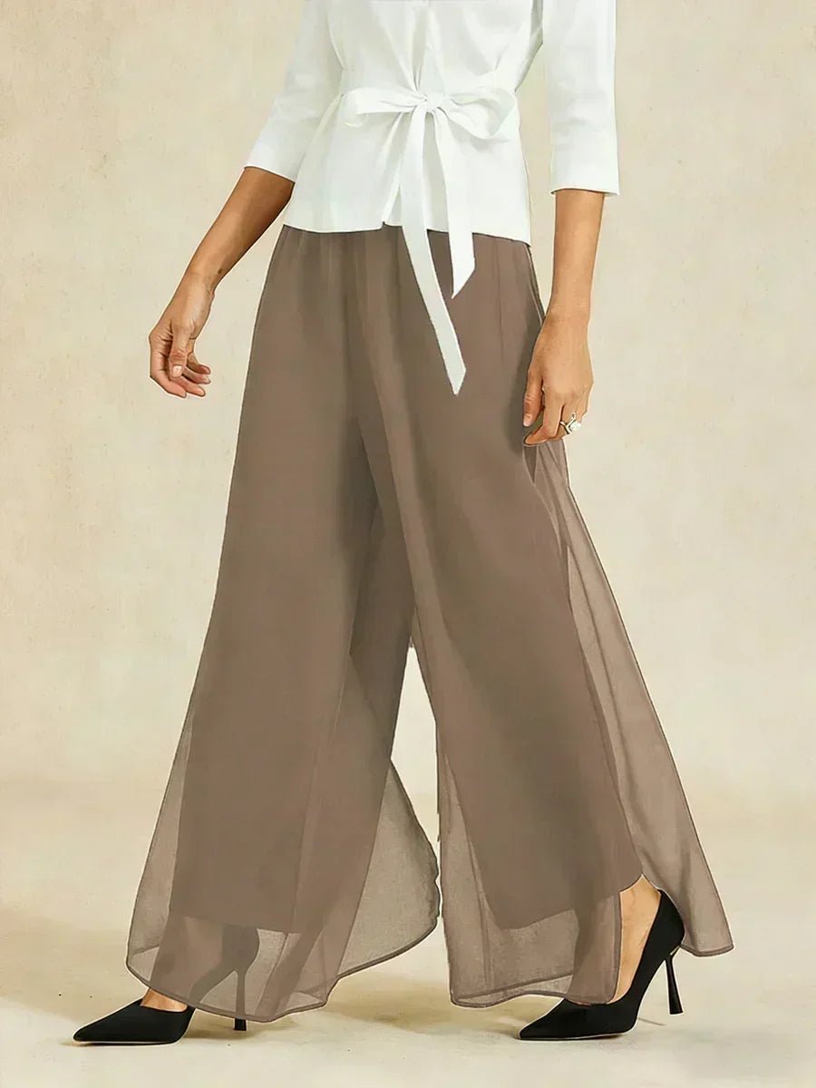 Pantalón de pierna recta con sobrecapa de gasa abierta - Nhaura