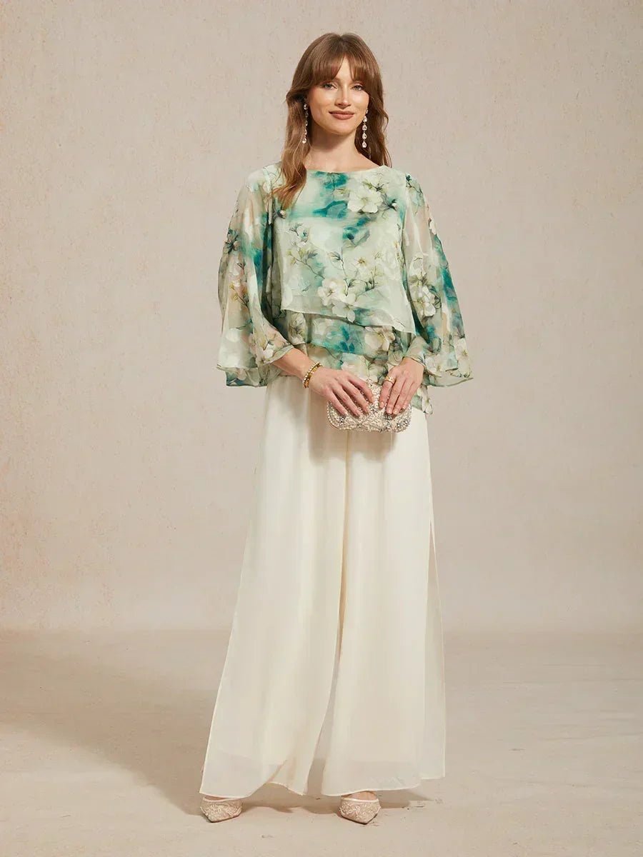 Pantalón de pierna recta con sobrecapa de gasa abierta - Nhaura