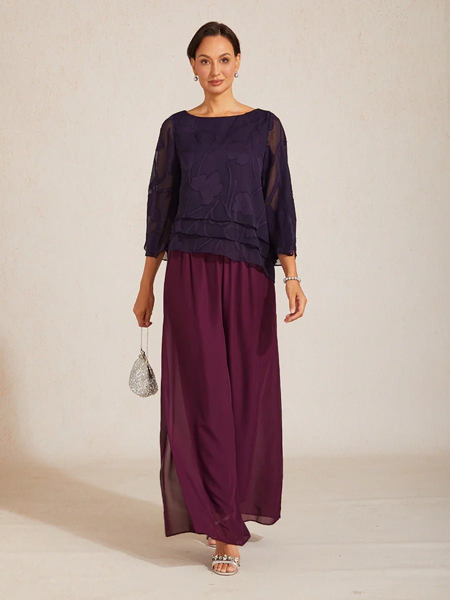 Pantalón de pierna recta con sobrecapa de gasa abierta - Nhaura