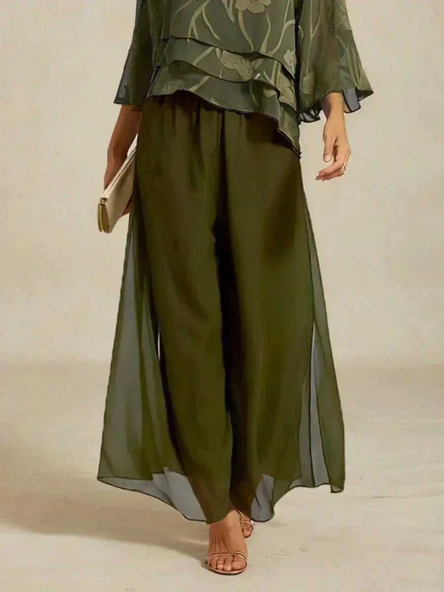 Pantalón de pierna recta con sobrecapa de gasa abierta - Nhaura