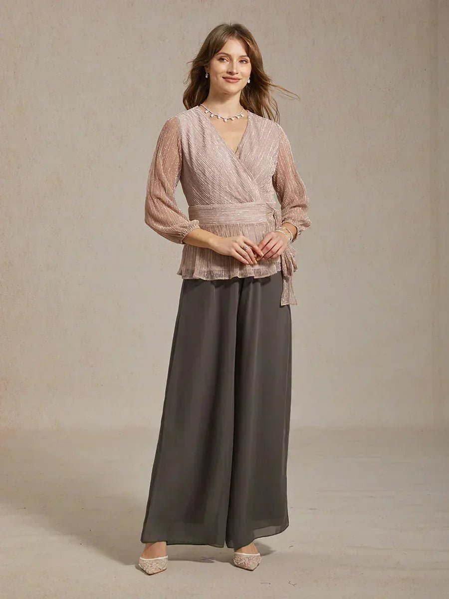 Pantalón de pierna recta con sobrecapa de gasa abierta - Nhaura