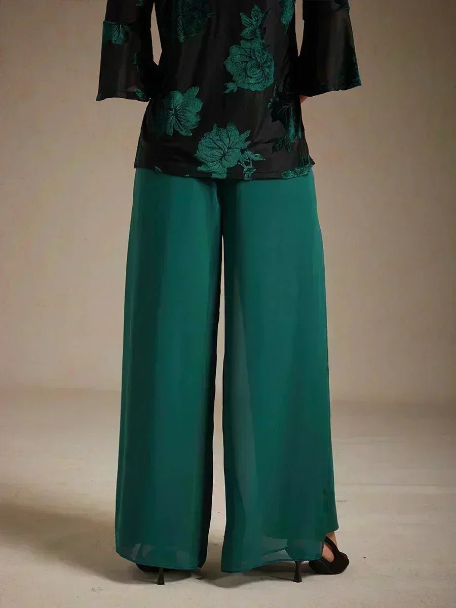 Pantalón de pierna recta con sobrecapa de gasa abierta - Nhaura