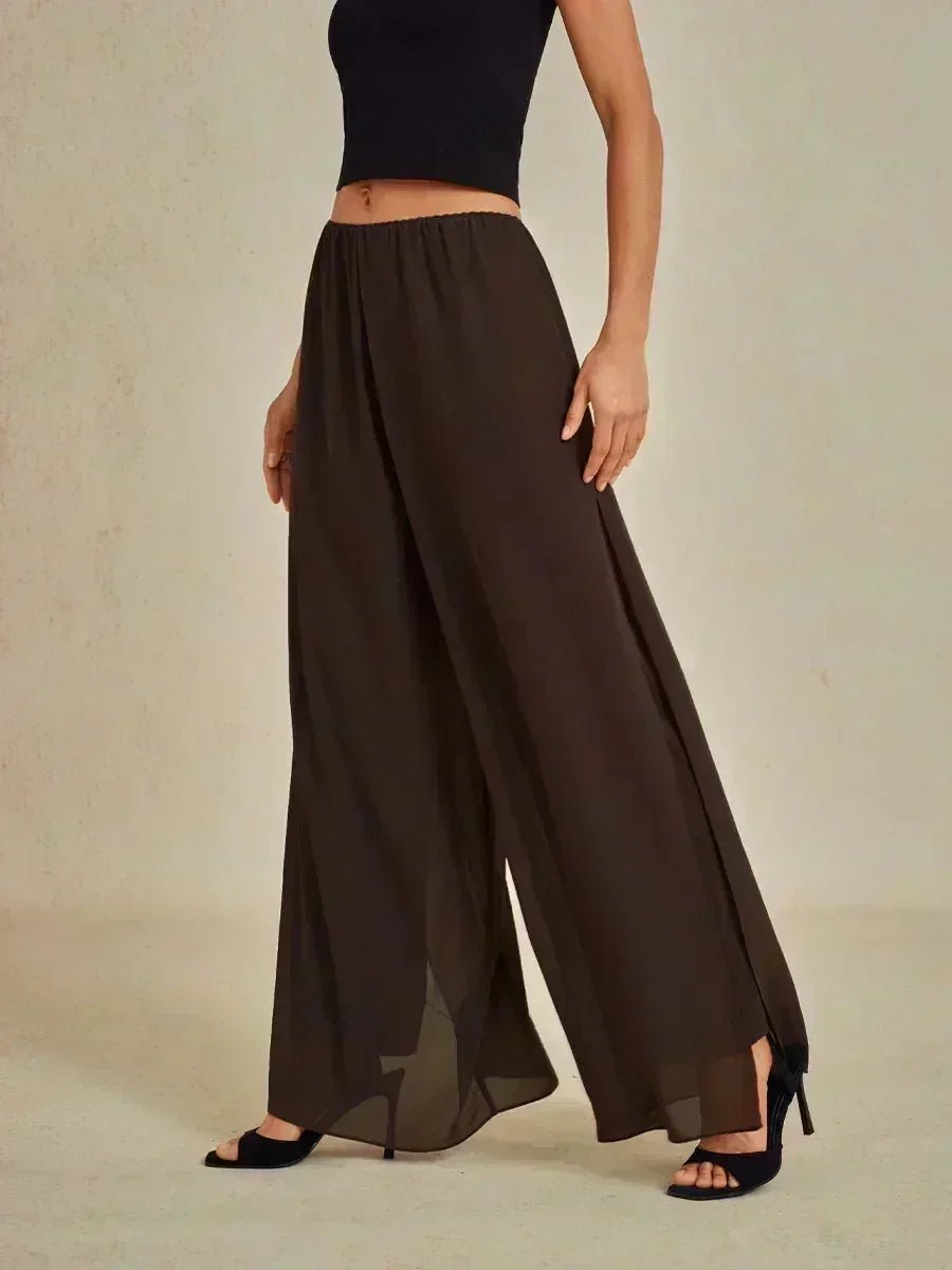 Pantalón de pierna recta con sobrecapa de gasa abierta - Nhaura