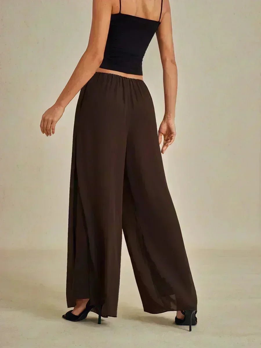 Pantalón de pierna recta con sobrecapa de gasa abierta - Nhaura