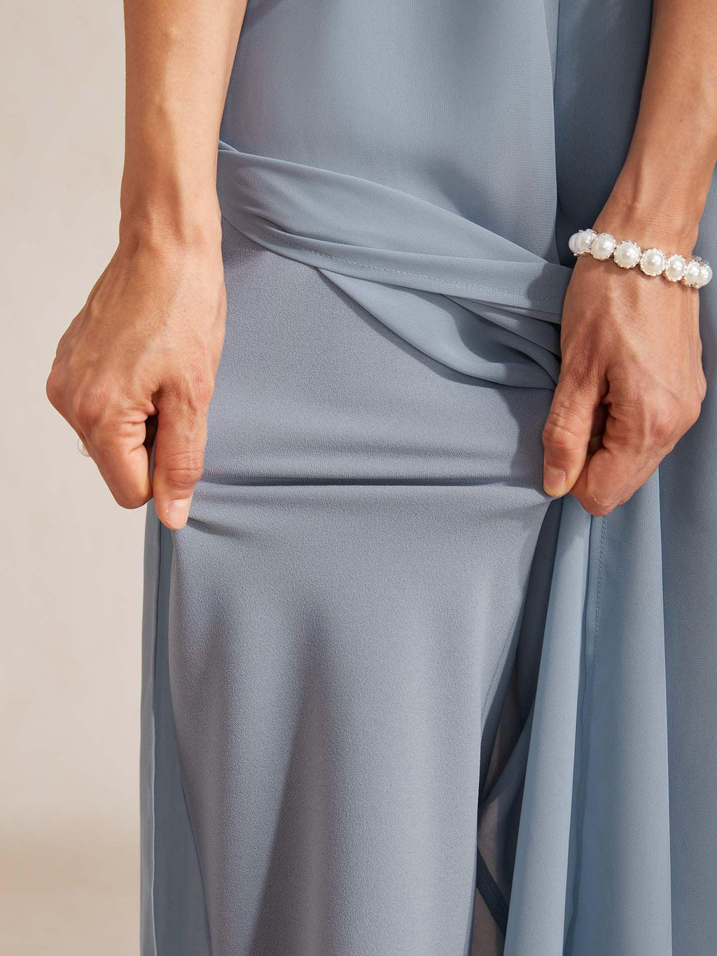 Pantalón de pierna recta con sobrecapa de gasa abierta - Nhaura