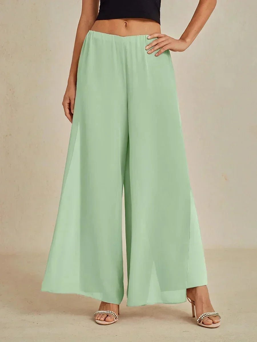 Pantalón de pierna recta con sobrecapa de gasa abierta - Nhaura