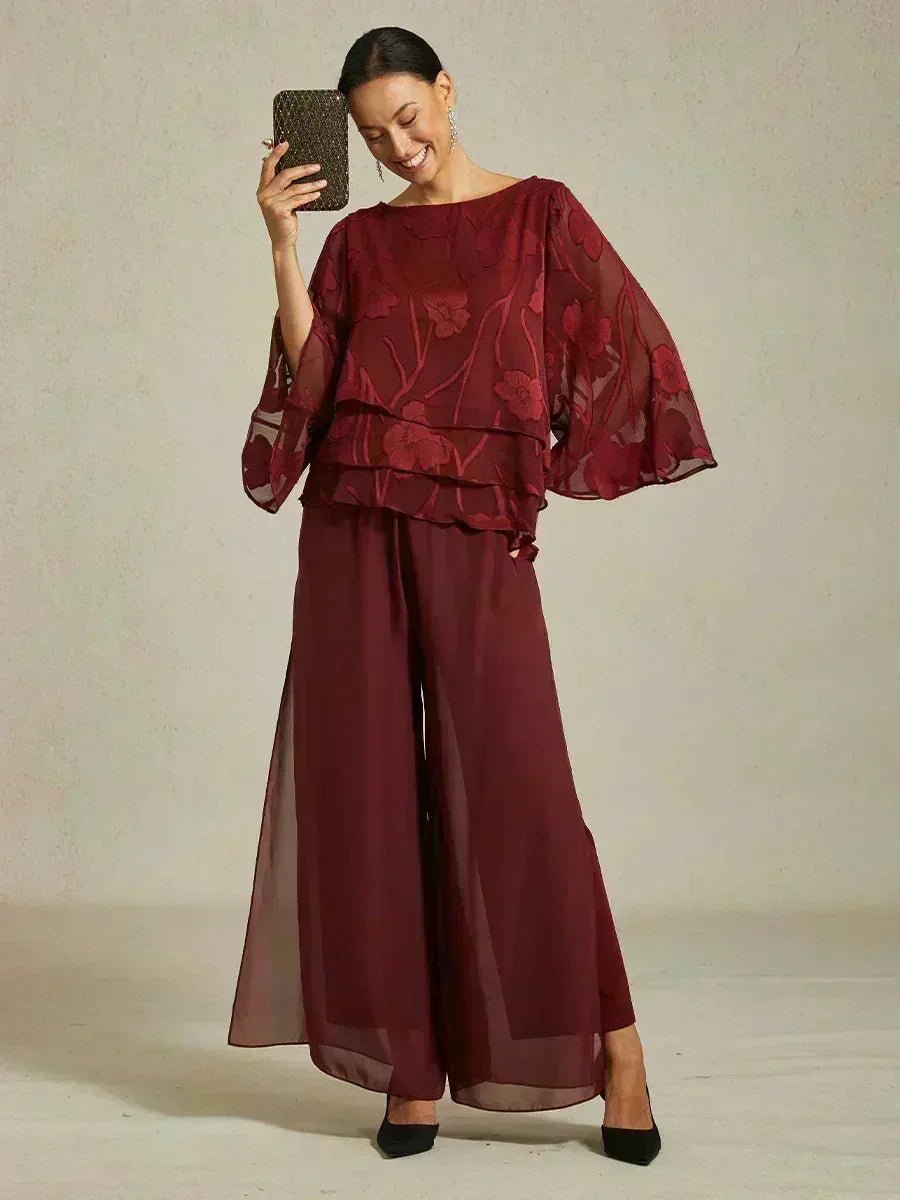 Pantalón de pierna recta con sobrecapa de gasa abierta - Nhaura