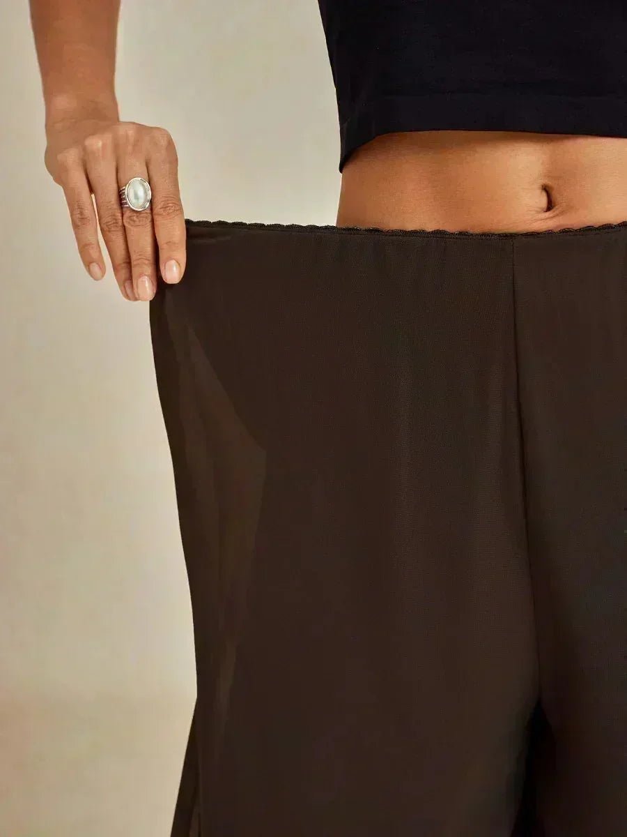Pantalón de pierna recta con sobrecapa de gasa abierta - Nhaura