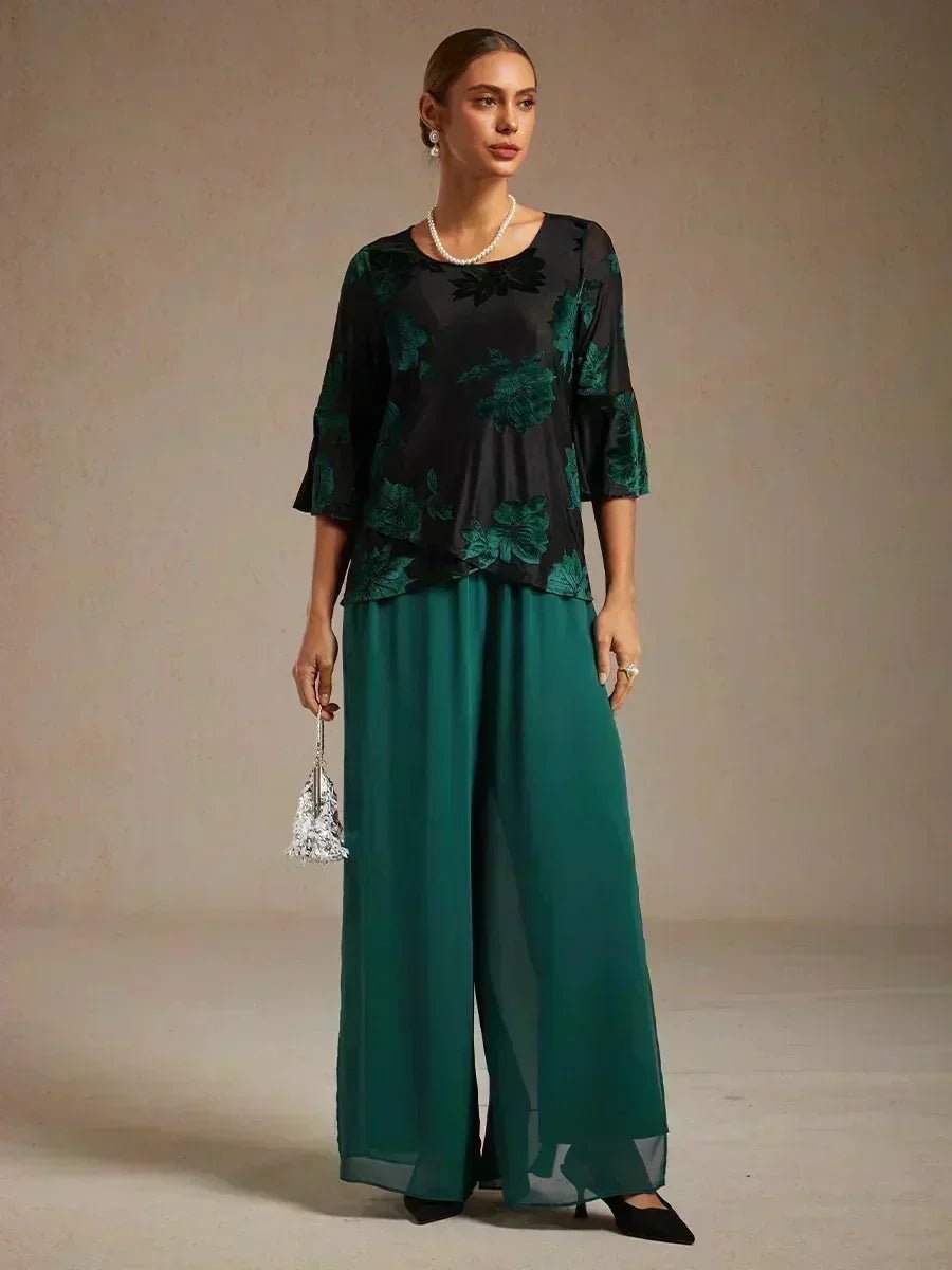 Pantalón de pierna recta con sobrecapa de gasa abierta - Nhaura