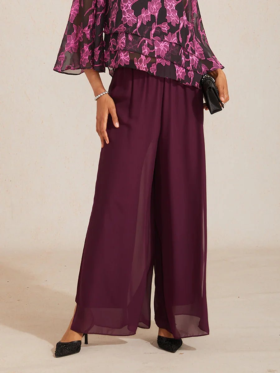 Pantalón de pierna recta con sobrecapa de gasa abierta - Nhaura