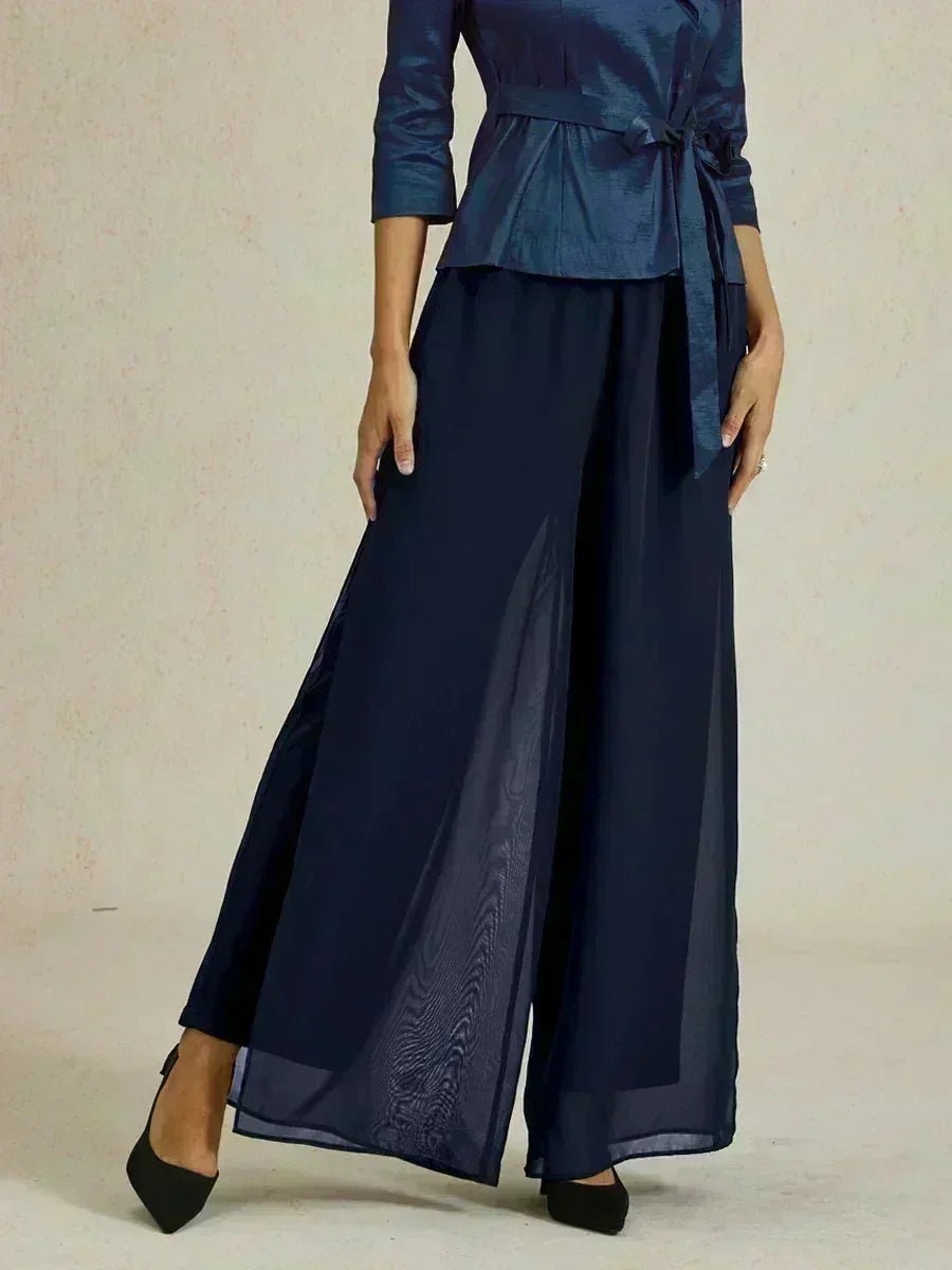 Pantalón de pierna recta con sobrecapa de gasa abierta - Nhaura