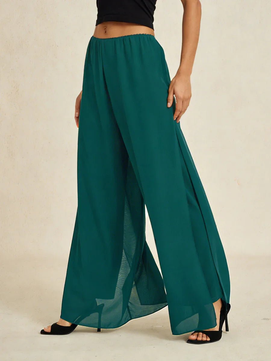 Pantalón de pierna recta con sobrecapa de gasa abierta - Nhaura