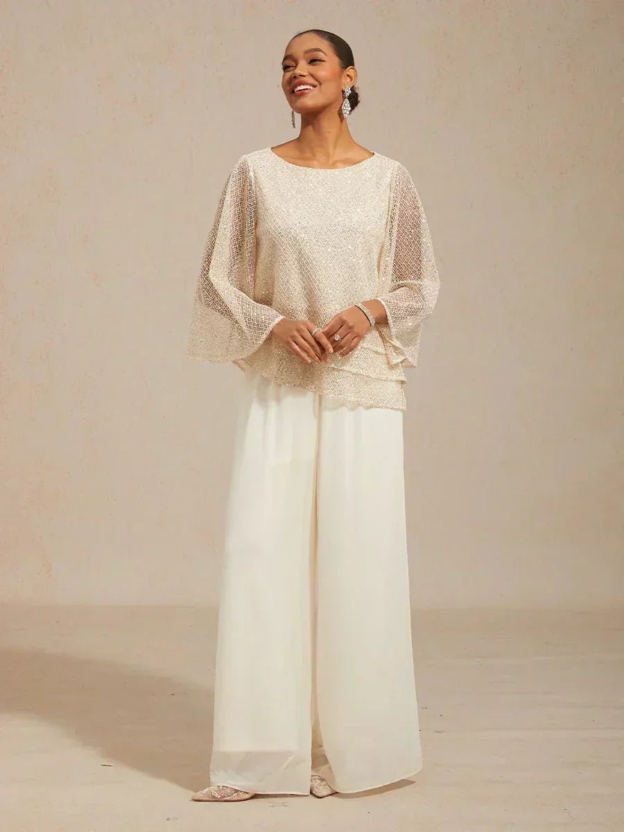 Pantalón de pierna recta con sobrecapa de gasa abierta - Nhaura