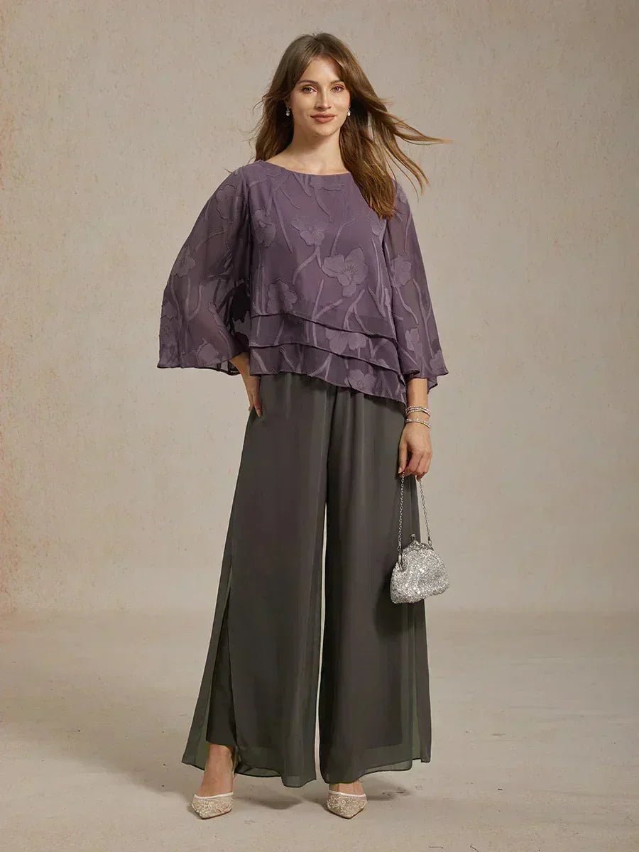 Pantalón de pierna recta con sobrecapa de gasa abierta - Nhaura