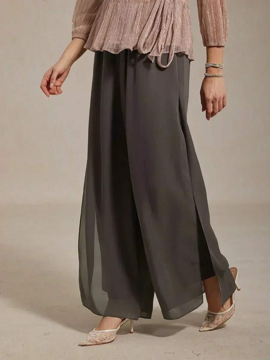 Pantalón de pierna recta con sobrecapa de gasa abierta - Nhaura