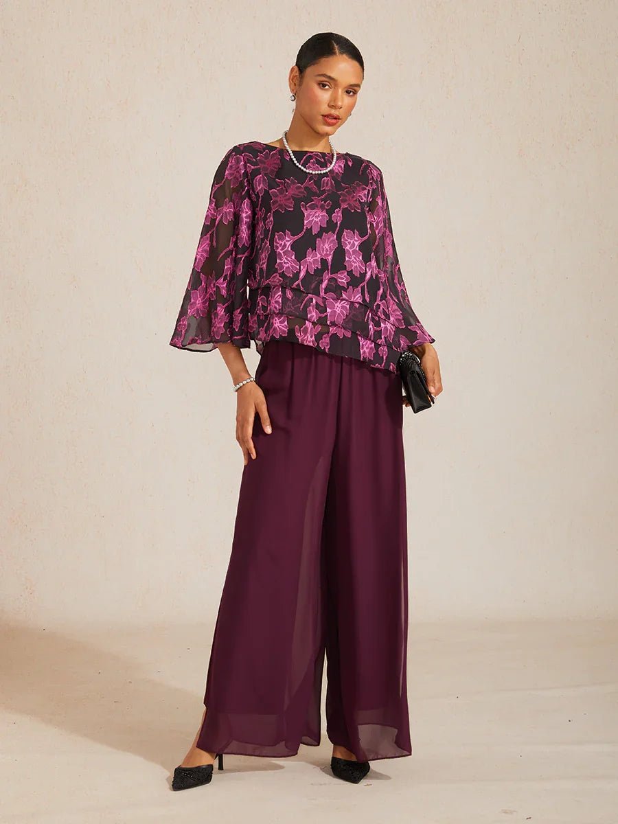 Pantalón de pierna recta con sobrecapa de gasa abierta - Nhaura